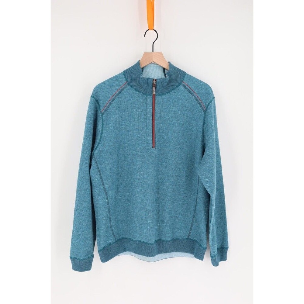 Tommy Bahama Men Sz M Blue Reversible 1/4 Zip Mock Neck Pullover Sweater